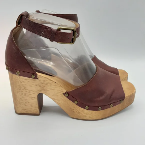 Lucky Brown Nelora Retro Boho Leather Upper Wooden Platform Heel - Picture 4 of 13